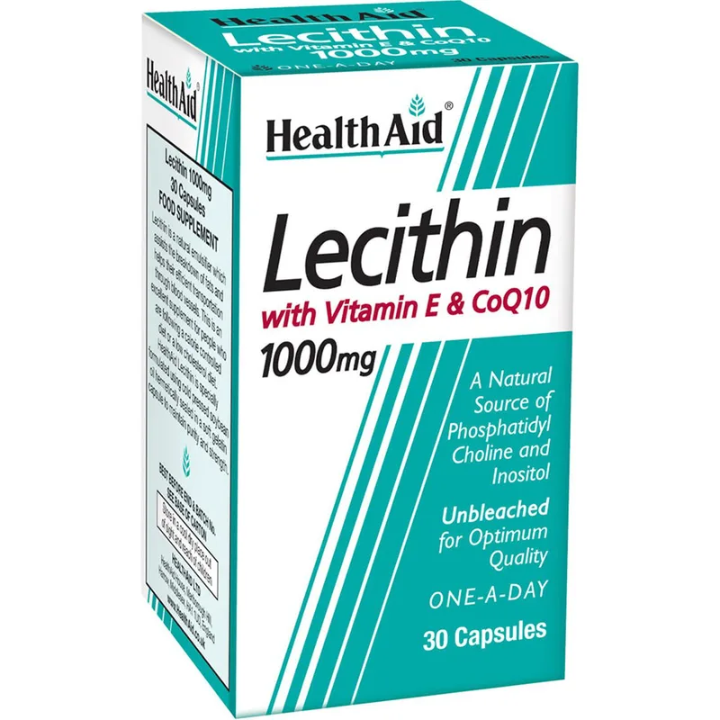 Health Aid Lecithin 1000mg with Vitamin E & CoQ10 Συμπλήρωμα Διατροφής Λεκιθίνης, Βιταμίνης Ε & Συνενζύμου Q10 για το Μεταβολισμό του Λίπους, Έλεγχο Βάρους & της Χοληστερίνης με Αντιοξειδωτικές Ιδιότητες 30caps