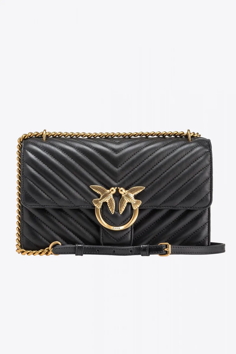 PINKO ΤΣΑΝΤΑ CROSSBODY LOVE ONE CLASSIC DC CHEVRON ΜΑΥΡΟ
