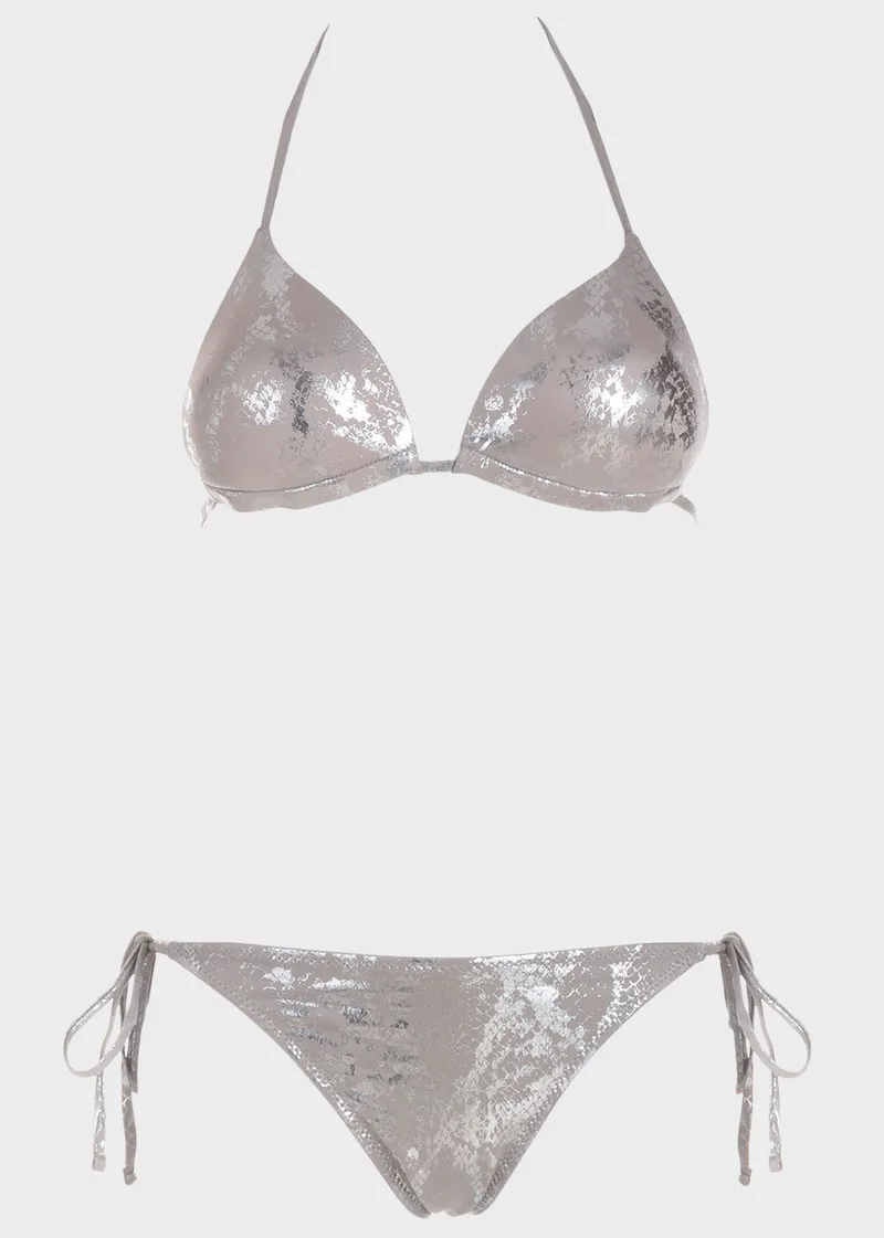 Set bikini push up μεταλιζέ animal print. Καλύπτει B Cup ΓΚΡΙ