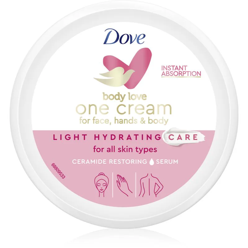 Dove Body Love Light Hydratation ελαφριά κρέμα για σώμα και πρόσωπο 250 ml