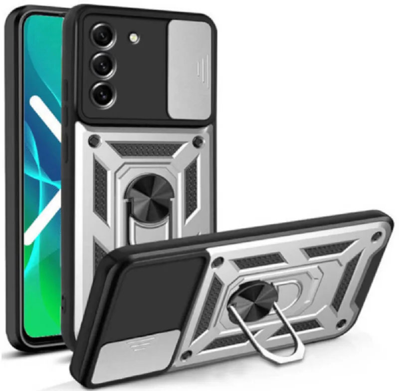 Bodycell Armor Slide - Ανθεκτική Θήκη Samsung Galaxy S21 Plus 5G με Κάλυμμα για την Κάμερα & Μεταλλικό Ring Holder - Silver (5206015014468)