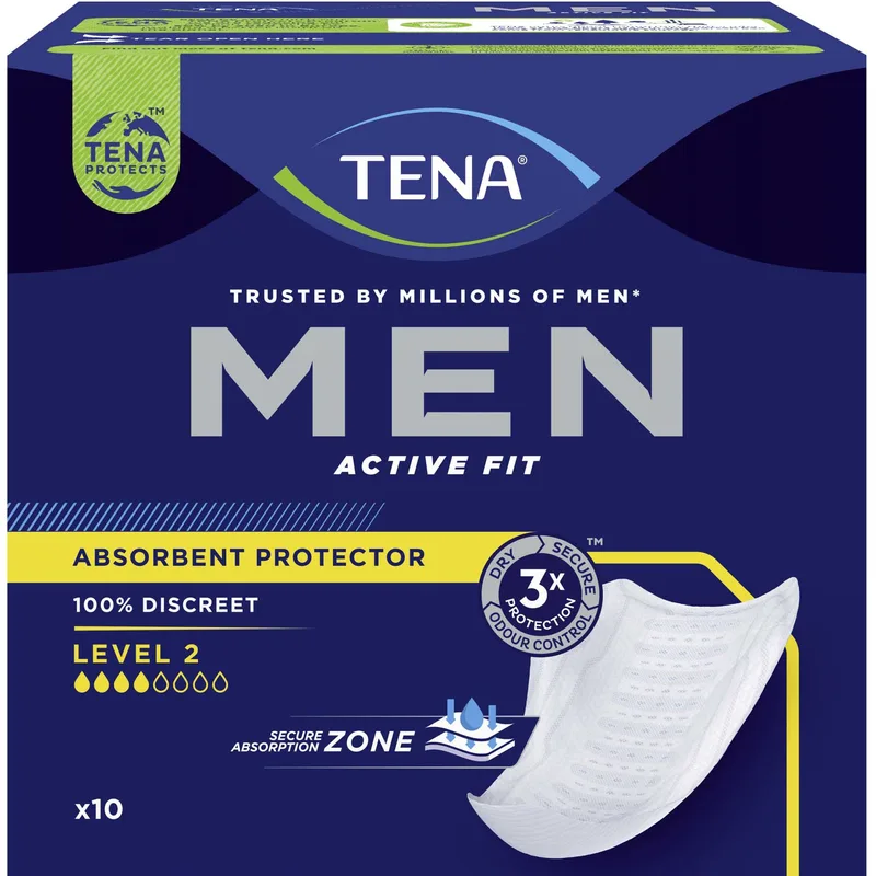Tena Men Active Fit Absorbent Protector Level 2 Ανδρικά Επιθέματα Ακράτειας Μέτριας Απορροφητικότητας 10 Τεμάχιο