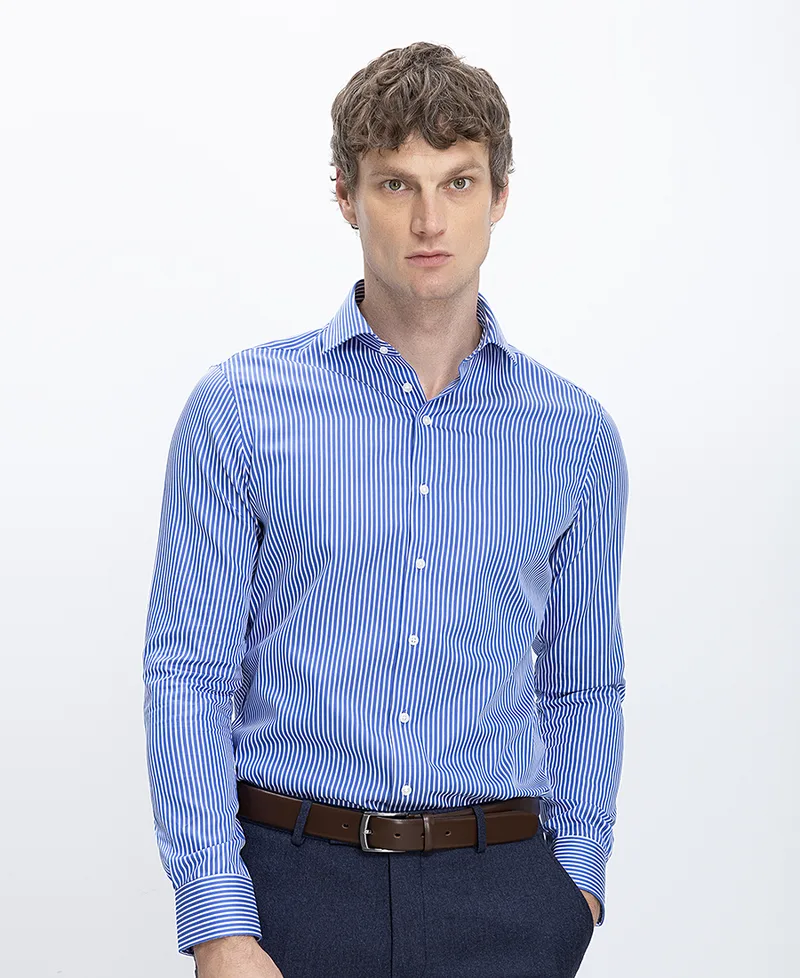 Ανδρικό Πουκάμισο Βαμβακερό Slim Fit Με Ριγέ Σχέδιο