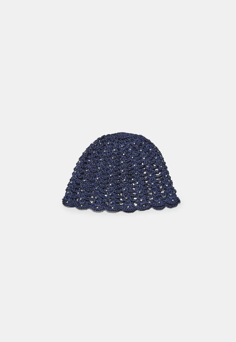 Stradivarius Κροσέ Σκουφάκι Με Στρας Navy Blue Os