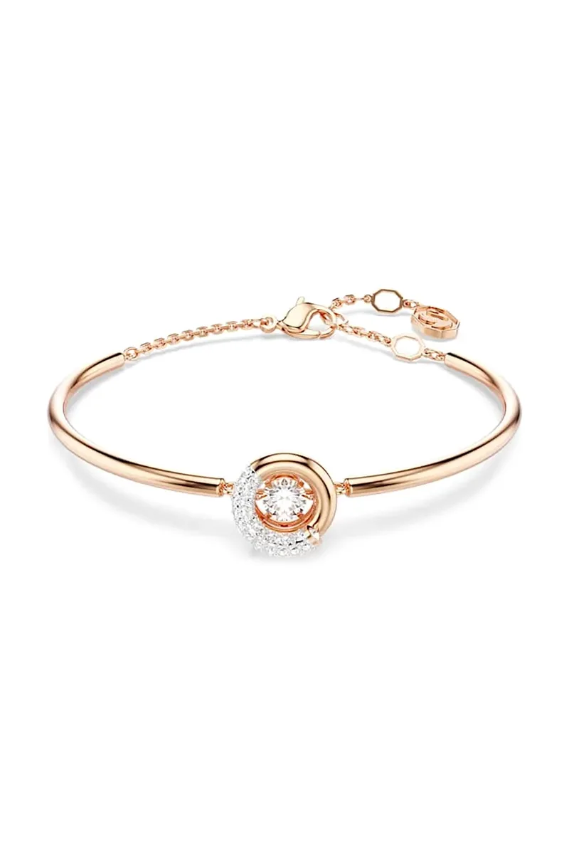 Swarovski γυναικείο άκαμπτο βραχίολι, στρογγυλή κοπή, λευκό, επιμετάλλωση σε ροζ χρυσαφί τόνο "Dextera" - 5692259
