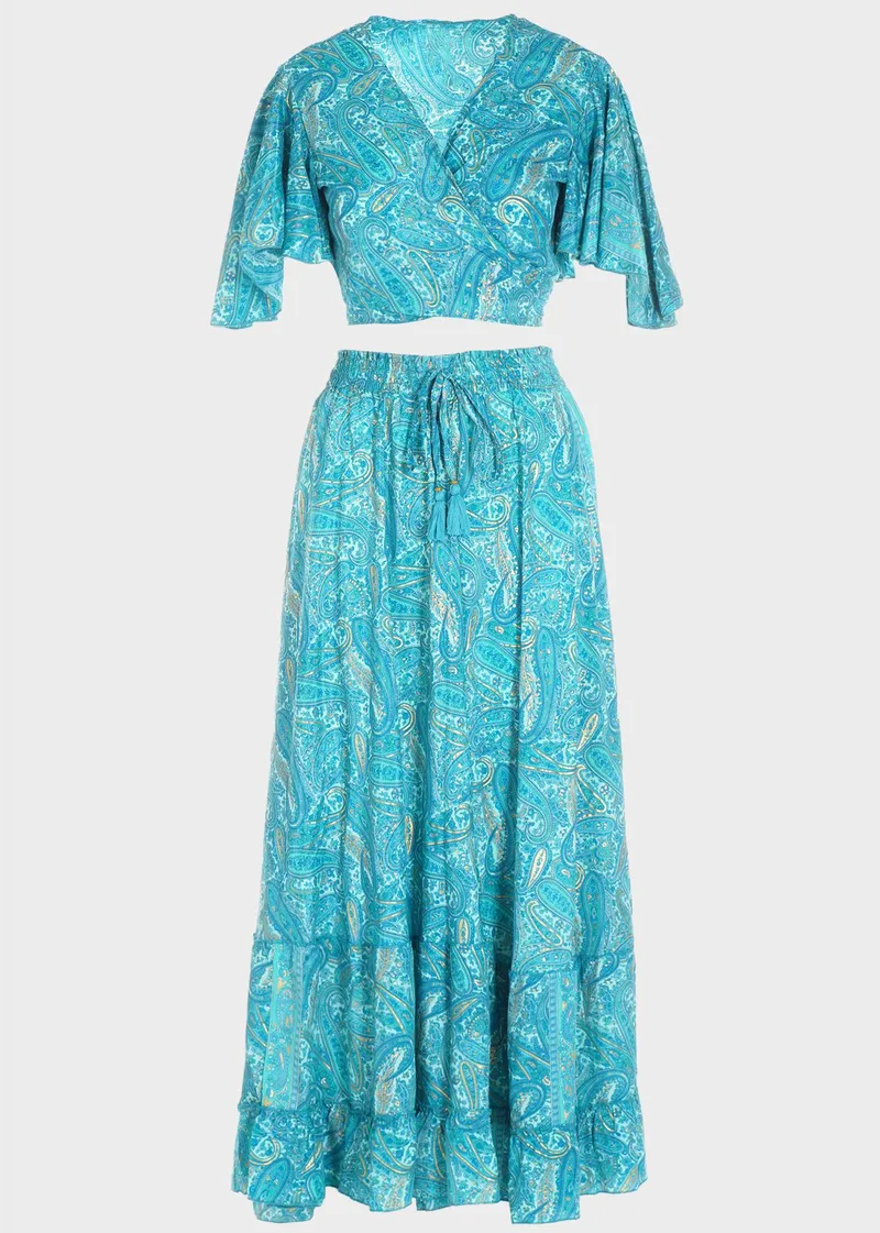 Set crop top δετό και φούστα all print ΤΥΡΚΟΥΑΖ