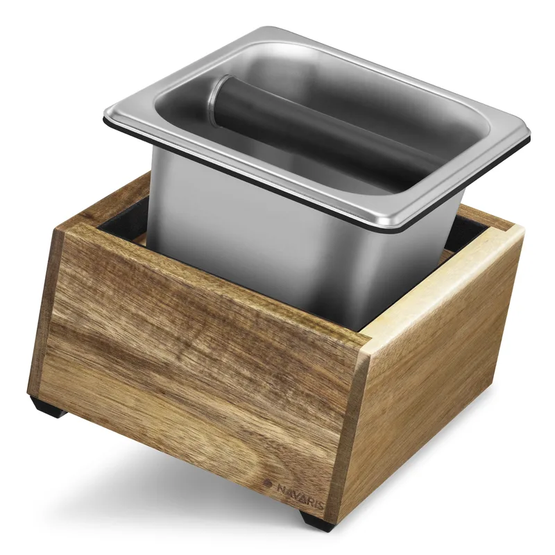 Navaris Coffee Knock Box - Δοχείο Χτυπήματος Κλείστρου Καφέ από Ξύλο Ακακίας και Ανοξείδωτο Ατσάλι - 18 x 17 x 11cm (54693.01)