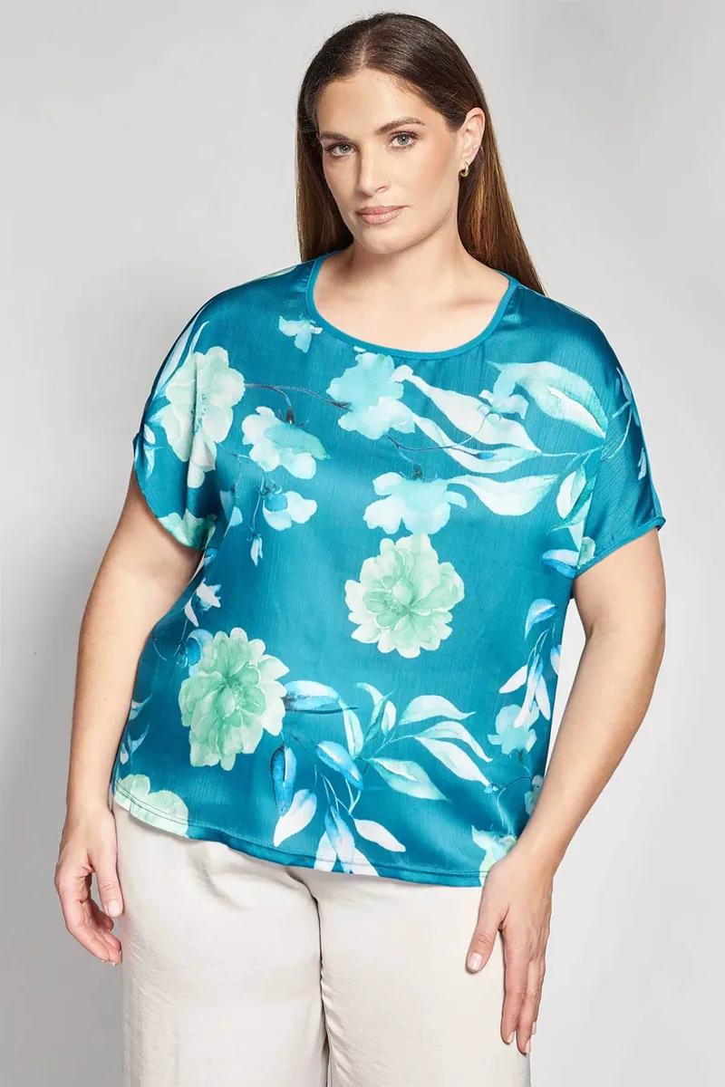 Parabita γυναικεία μπλούζα με floral print - 012610100604 Πετρόλ
