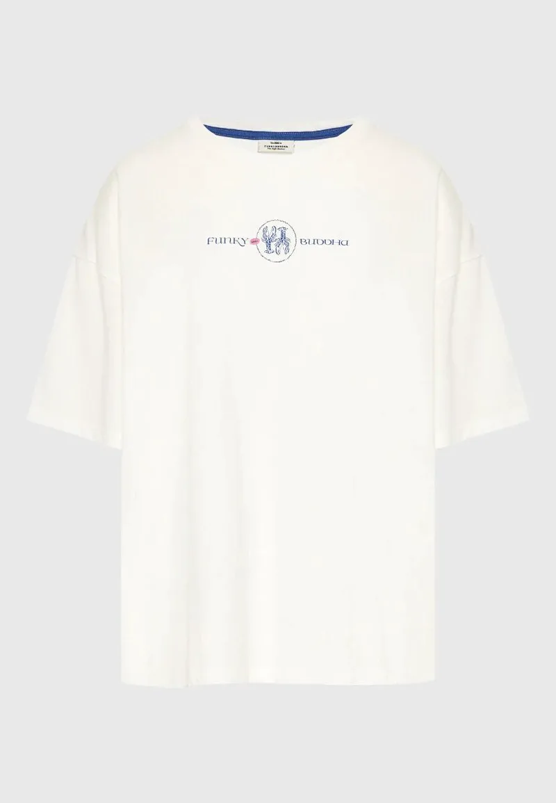 Funky Buddha Γυναικείο T-shirt με Τύπωμα στην Πλάτη FBL013-139-04 Λευκό