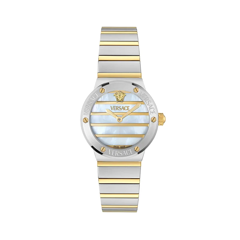 VERSACE GRECA LOGO PEARL Two Tone Stainless Steel Bracelet VE0S00325