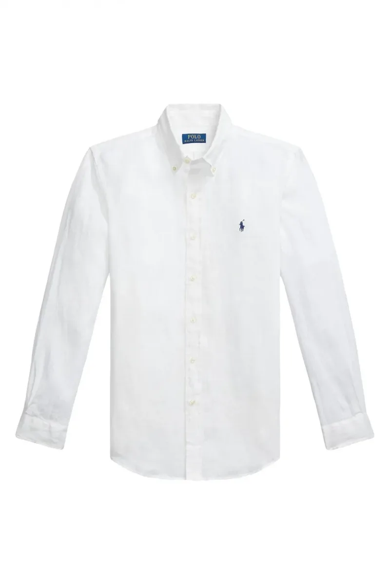 RALPH LAUREN ΠΟΥΚΑΜΙΣΟ BUTTON DOWN ΛΙΝΟ CUSTOM FIT LOGO ΛΕΥΚΟ