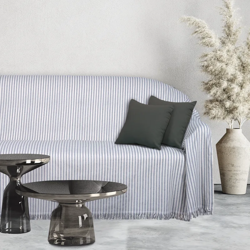 Ριχτάρι Polycotton Ζακάρ Διθέσιος 180x250εκ. Throws Line 0255 Εκρού-Ραφ Das Home (Χρώμα: Μπλε, Ύφασμα: 90%Βαμβάκι-10%Polyester) - Das Home - 420618250255