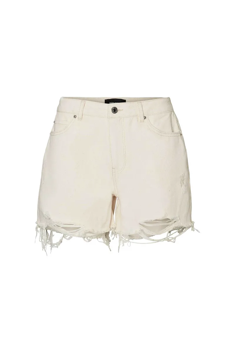 Vero Moda γυναικείο denim σορτς με ξέφτια - 10286387 Εκρού