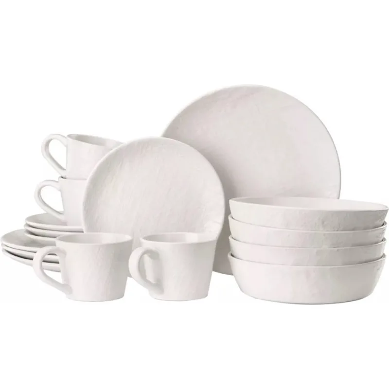 Σετ Πιάτα Φαγητού με Κούπες Navaris Linen Artisan Dinnerware Κεραμικό 16 Τεμαχίων / Σερβίτσιο για 4 Άτομα - Linen White (‎NAV001WX8DR004C)