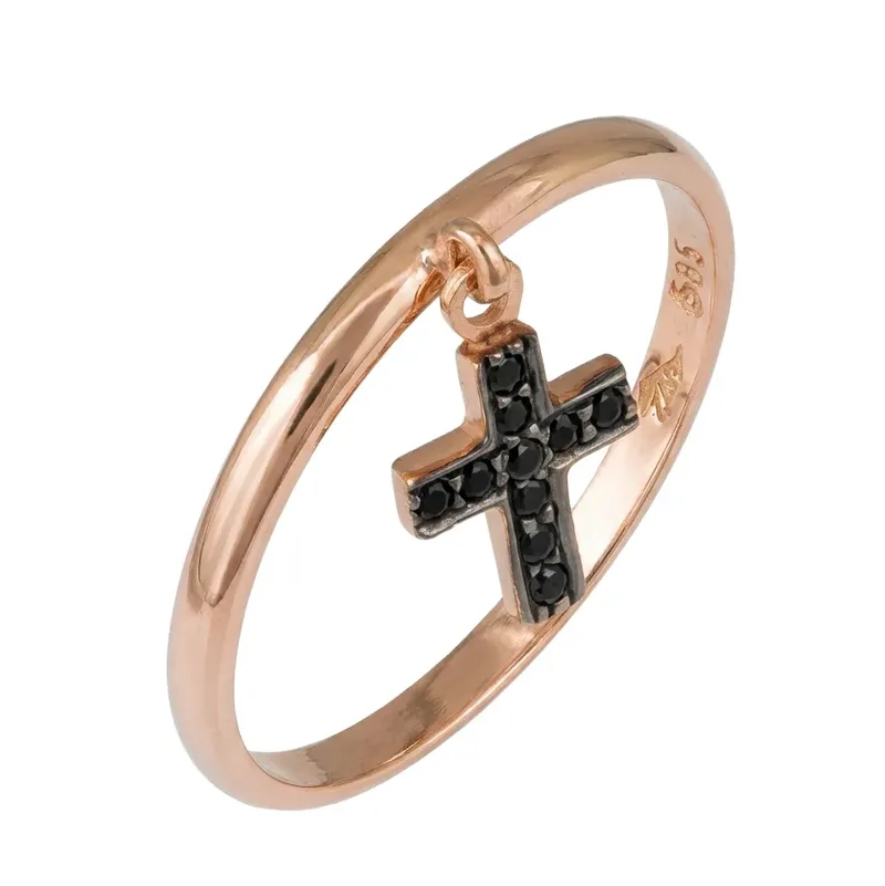 Ροζ gold δαχτυλίδι Κ14 με κρεμαστό σταυρό 016674 016674 Χρυσός 14 Καράτια