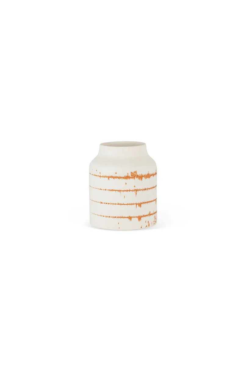 Coincasa κεραμικό βάζο με ριγέ σχέδιο 16 cm - 007261487 Εκρού
