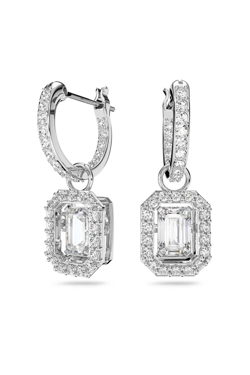 Swarovski γυναικεία σκουλαρίκια-σταγόνα με οκταγωνική κοπή, λευκά, επιμετάλλωση ροδίου "Millenia" - 5638495