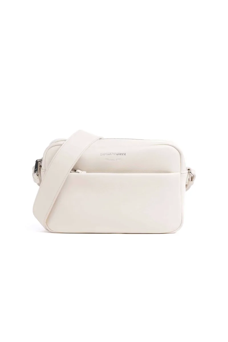 Emporio Armani γυναικείο δερμάτινο mini bag crossbody με λογότυπο - EW003032AF19229 Κρέμ