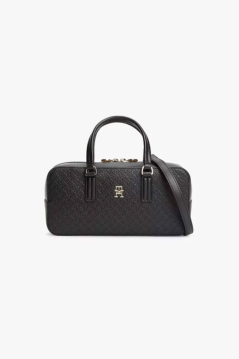 Tommy Hilfiger γυναικεία τσάντα χειρός με μεταλλικό λογότυπο "TH Monogram" - AW0AW18415 Μαύρο