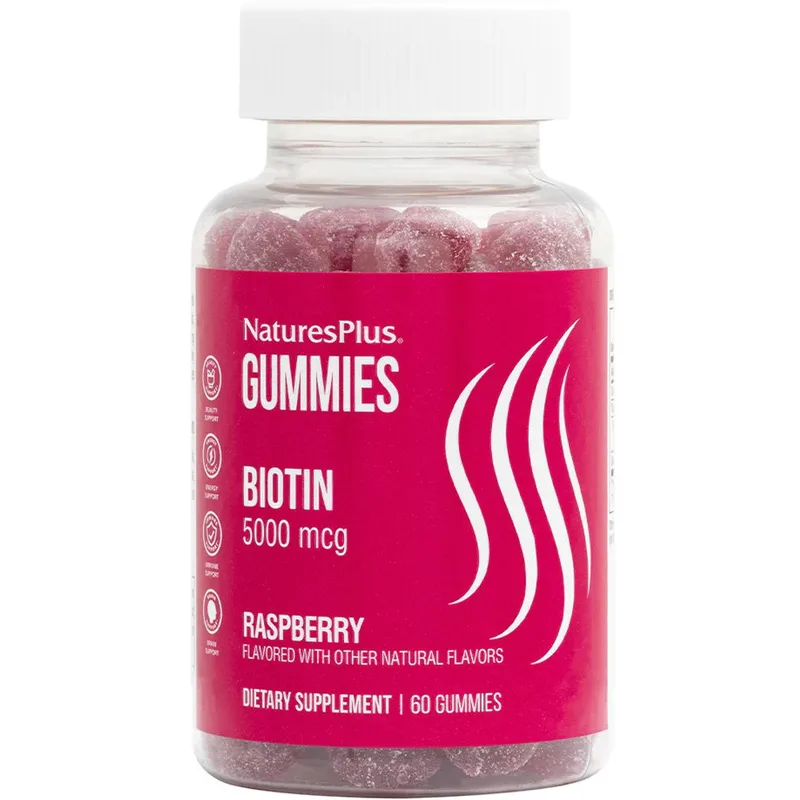 Natures Plus Gummies Biotin Συμπλήρωμα Διατροφής Βιοτίνης για Διατήρηση της Υγείας των Μαλλιών, των Νυχιών & του Δέρματος 5000mcg, 60 Softgels