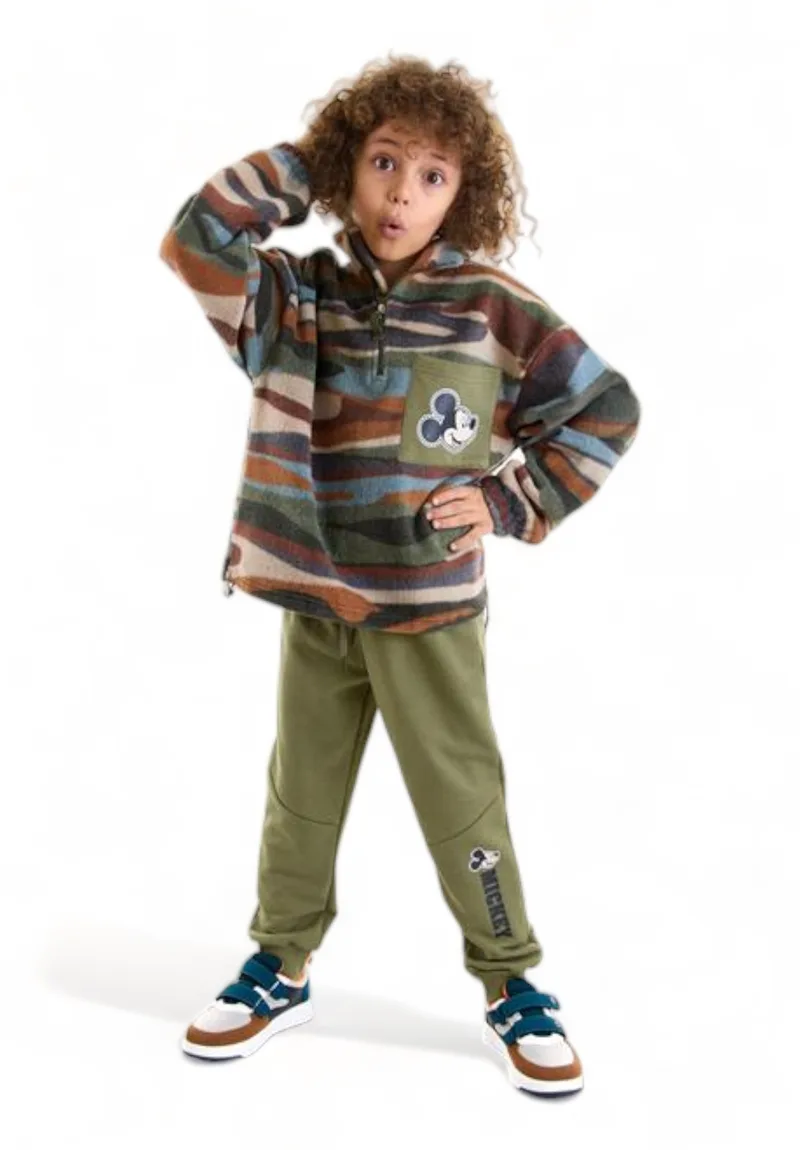 Φόρμα για αγόρι Cimpa Disney Mickey Mouse με fleece camo μπλούζα MC21186-Χακί