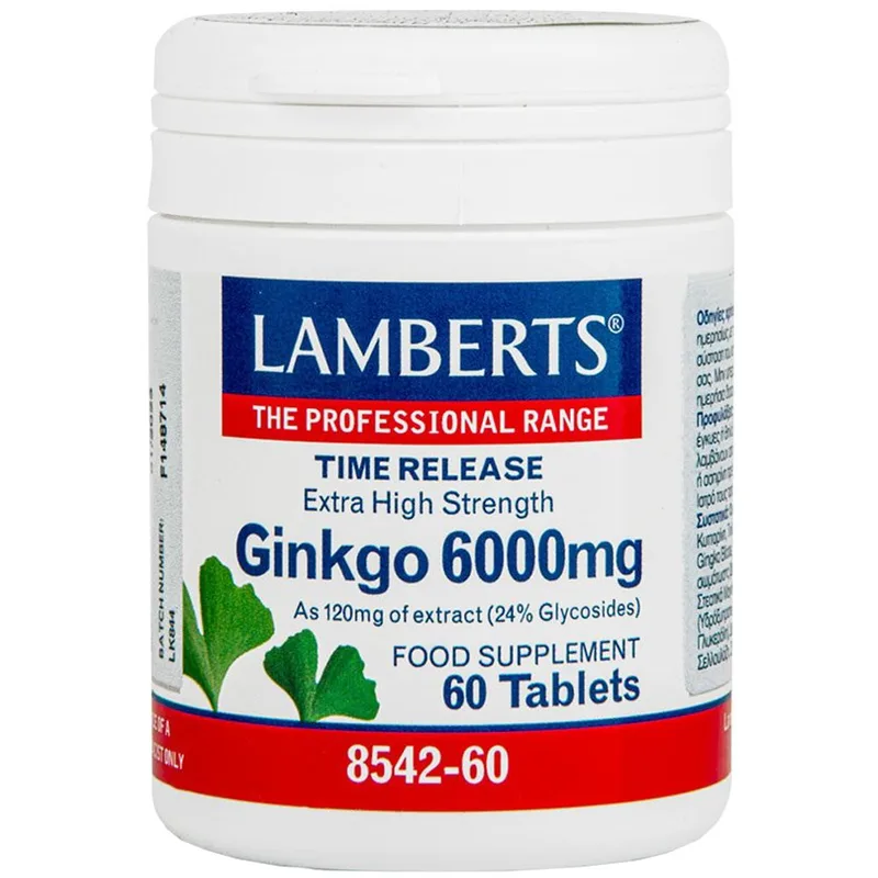 Lamberts Ginkgo Biloba Extract Συμπλήρωμα Διατροφής για την Καλή Λειτουργία του Κυκλοφορικού & της Μνήμης 6000mg, 60tabs
