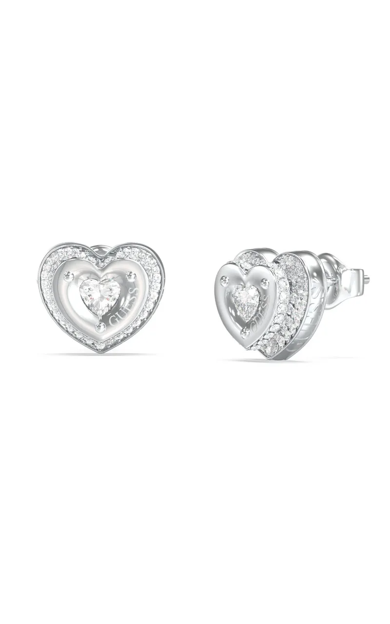 GUESS STEEL TILL MORNING JUBE05551JWRHT/U Σκουλαρίκια Ασημένιες Καρδιές Με Πέτρες