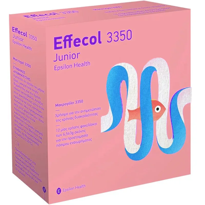 Epsilon Health Effecol 3350 Junior Πόσιμο Υπακτικό Μακρογόλης 3350 σε Μορφή Σκόνης για την Αντιμετώπιση της Περιστασιακής & Χρόνιας Δυσκοιλιότητας Όλων των Τύπων σε Παιδιά Άνω των 2 Ετών 12 Sachets