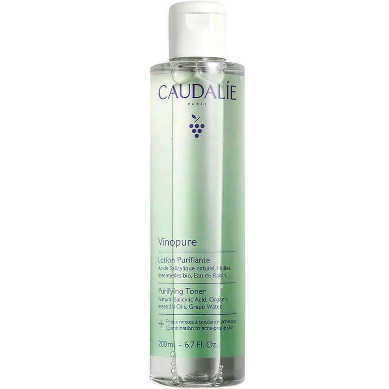 Caudalie Vinopure Purifying Toner Λοσιόν Καθαρισμού Προσώπου με Βιολογικό Νερό Σταφυλιών, Φυσικό Σαλικυλικό Οξύ & 6 Καθαριστικά Αιθέρια Έλαια για Σύσφιξη των Πόρων & Ματ Όψη για Λιπαρές Επιδερμίδες με Τάση Ακμής 200ml