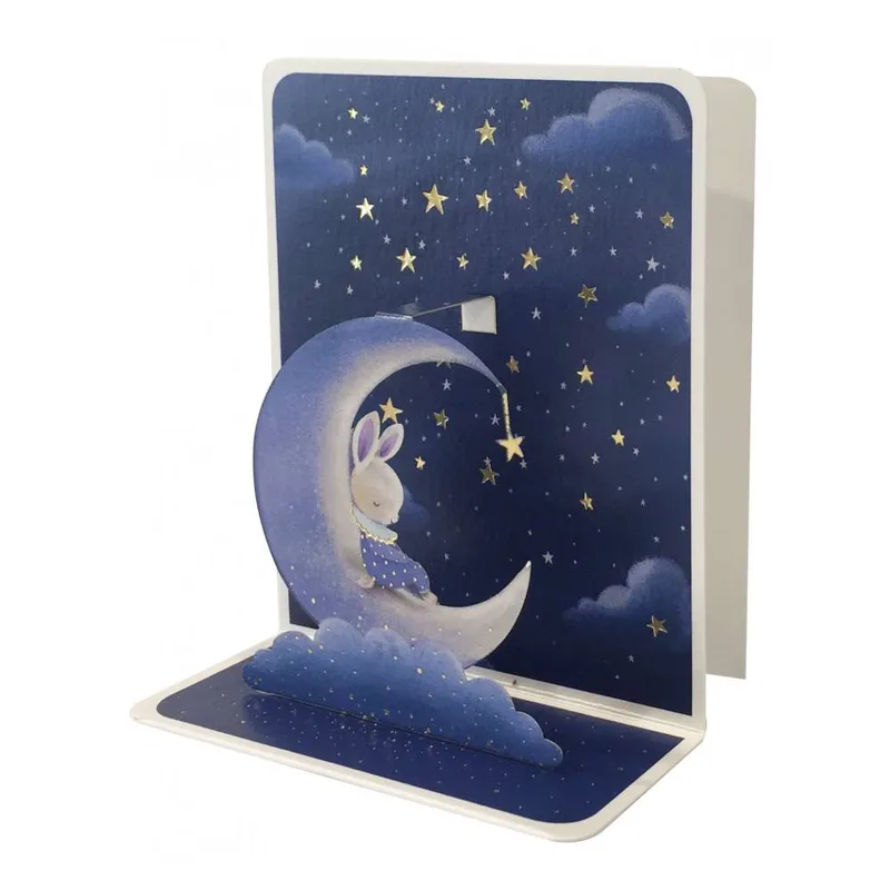 Ευχετήρια Κάρτα 3D 10,5x12cm Μπλε Λαγός Στο Φεγγάρι