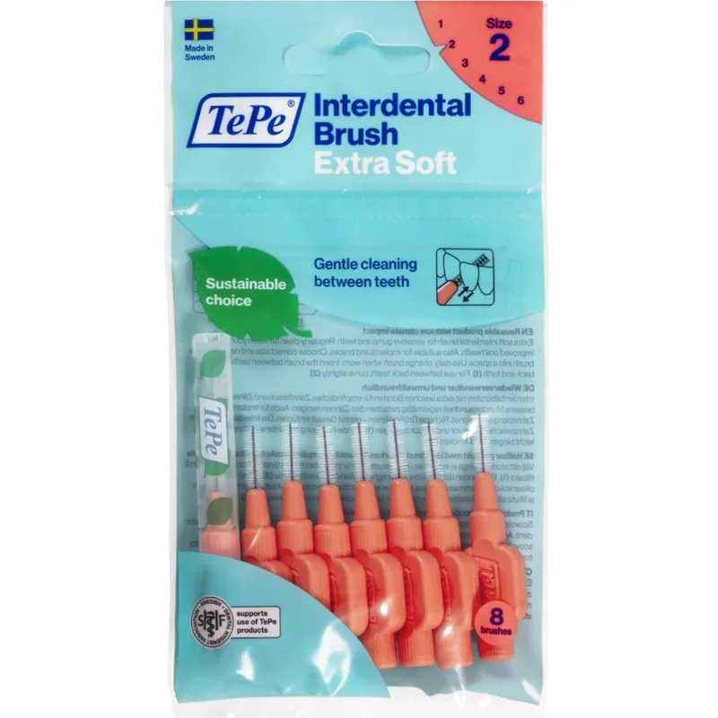 TePe Interdental Brush Extra Soft Μεσοδόντια Βουρτσάκια με Μαλακές Ίνες για Ευαίσθητα Δόντια & Ούλα 8 Τεμάχια - Size 2 (0.5mm)