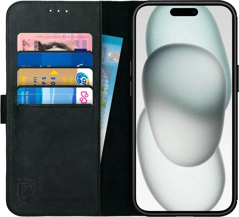 Κόκκινο Deluxe Δερμάτινη Θήκη Πορτοφόλι Apple iPhone 15 Plus - Black (8719246401534)
