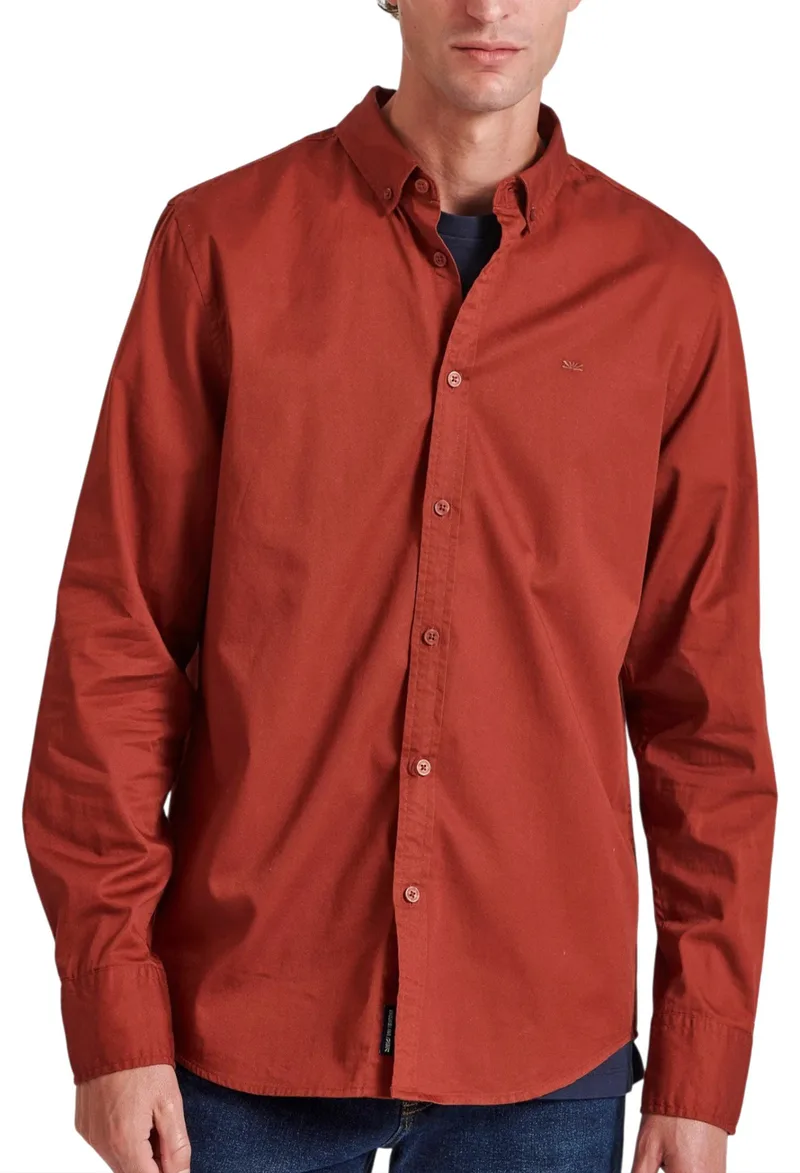 Πουκάμισο Μακρυμάνικο Funky Buddha Garment Dyed Twill FBM010-015-05-BRICK Ανδρικό