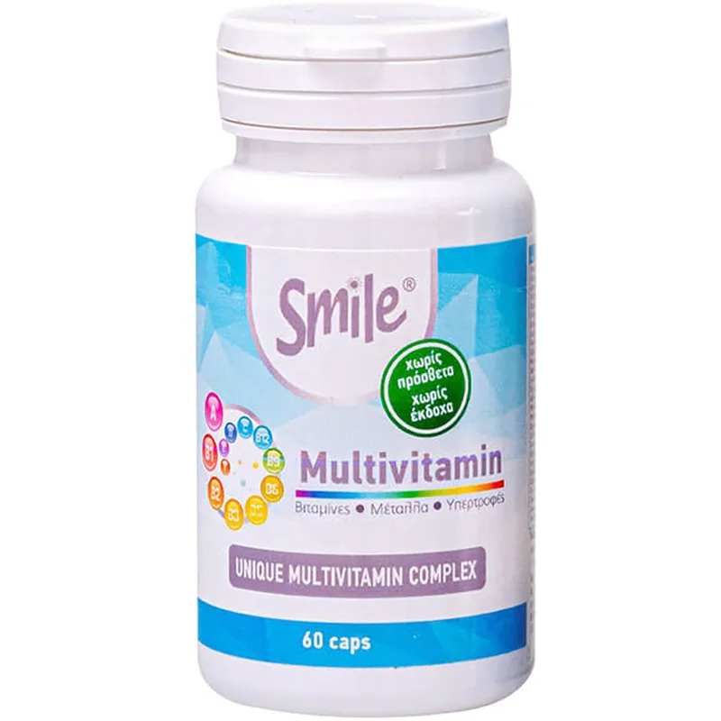 Smile Multivitamin Συμπλήρωμα Διατροφής Πολυβιταμινών, Μετάλλων & Υπερτροφών για Ενέργεια, Τόνωση, Ισχυρό Ανοσοποιητικό & Καθημερινή Ευεξία 60cpas