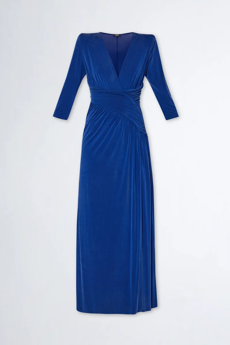 LIU -JO ΦΟΡΕΜΑ MAXI ΤΡΟΥΑΚΑΡ ΜΑΝΙΚΙ V-NECK ΑΝΟΙΓΜΑ ΠΛΑΙ ΜΠΛΕ ΗΛΕΚΤΡΙΚ