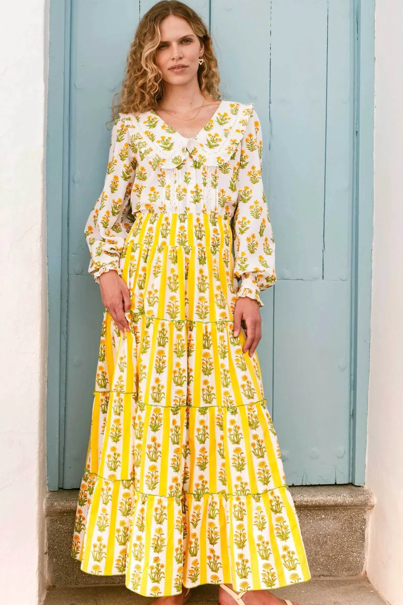 Ροζ City Prints γυναικεία maxi φούστα "Buttercup Stripe Rah Rah" - Rah Rah Κίτρινο