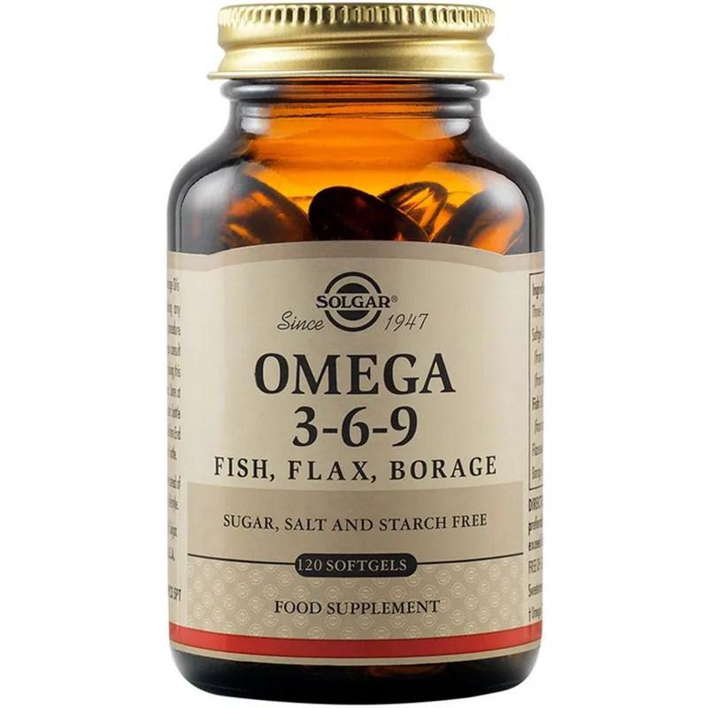 Solgar Omega 3-6-9 Συμπλήρωμα Διατροφής Πλούσιο σε Ωμέγα 3, 6 & 9 Λιπαρά Οξέα για την Καλή Λειτουργία του Καρδιαγγειακού Συστήματος του Εγκεφάλου & της Όρασης 120 Softgels