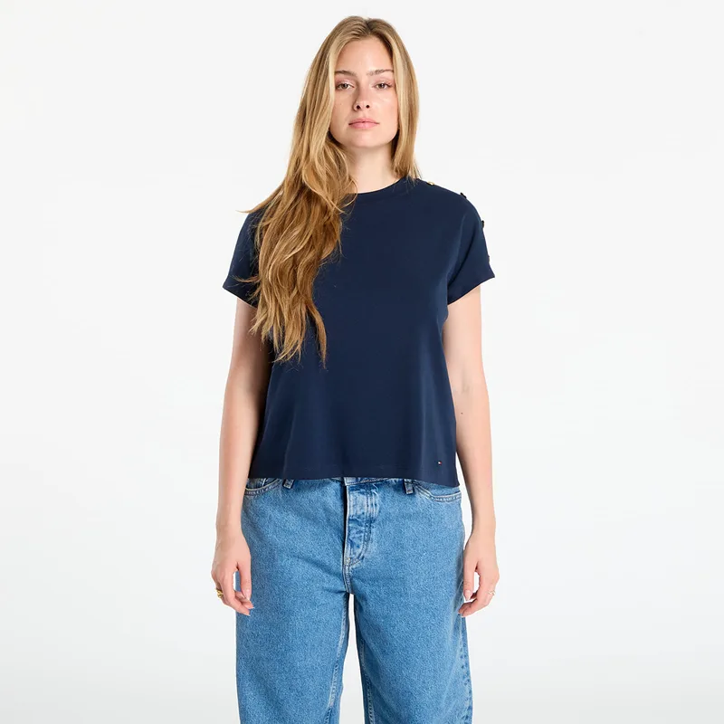T-shirt Tommy Hilfiger Χρυσό Button Ss Tee Navy L