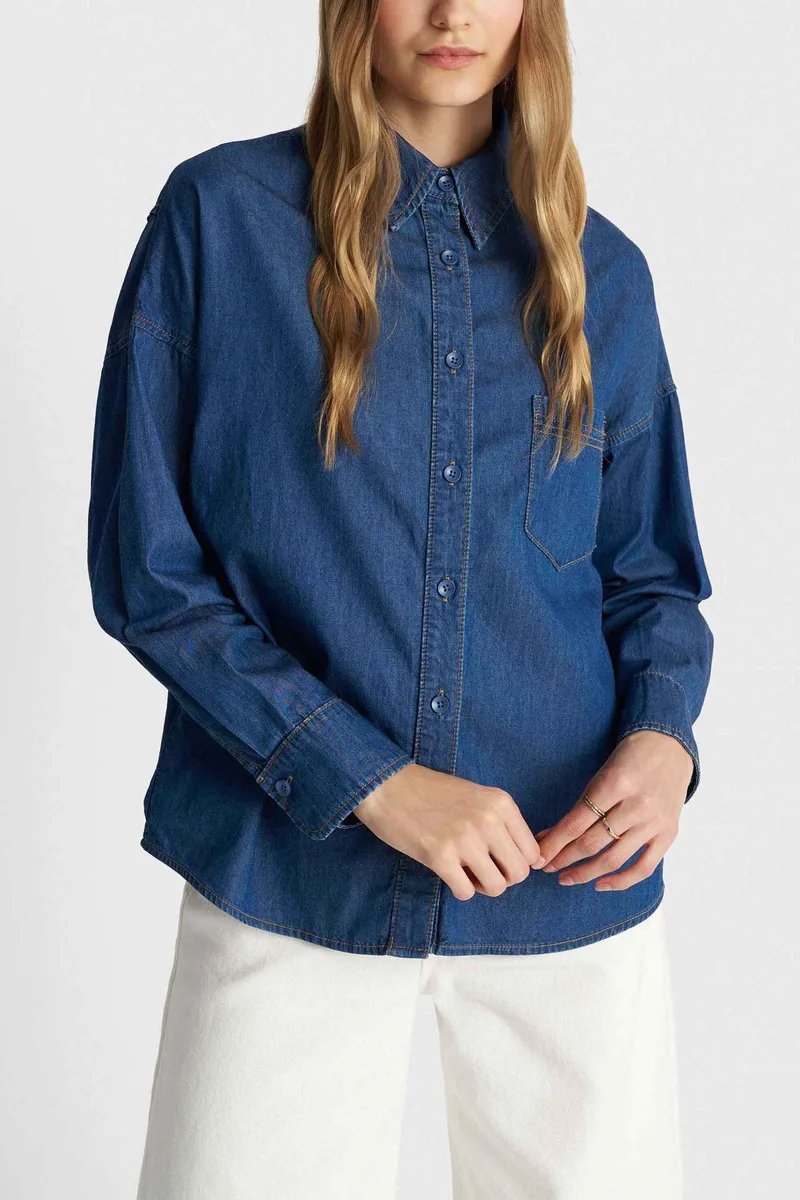 'ALE γυναικείο denim πουκάμισο με τσέπη - 8923176 Denim Blue Σκούρο