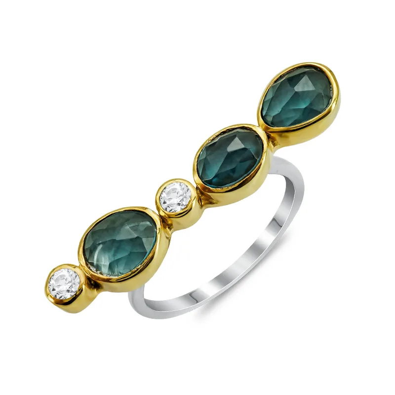 Δαχτυλίδι Mε London Topaz από Δίχρωμο Ασήμι DX844
