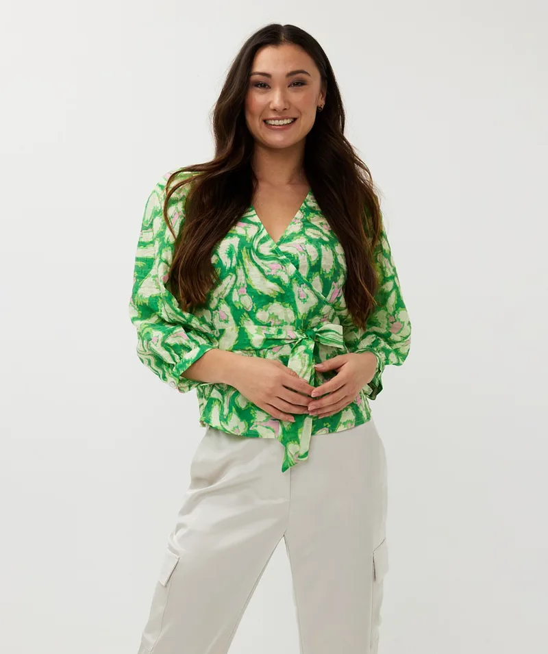 EsQualo Γυναικεία Μπλούζα Κρουαζέ Floral Regular Fit σε Πράσινο