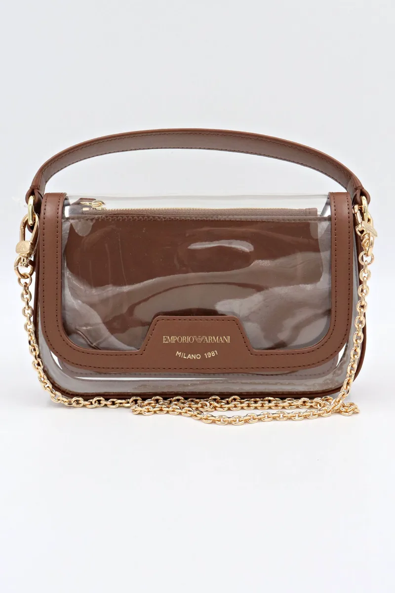 EMPORIO ARMANI ΤΣΑΝΤΑ CROSS BODY/ ΧΕΙΡΟΣ LOGO ΔΙΑΦΑΝΕΙΑ ΚΑΦΕ