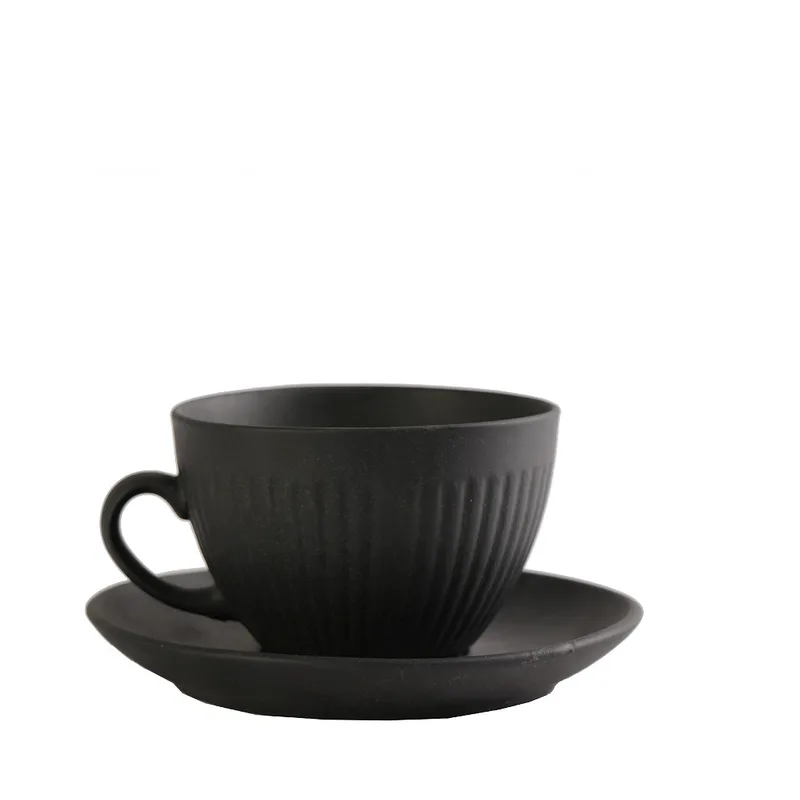 Φλυτζάνι Με Πιατάκι Cappuccino Χειροποίητο Stoneware Black Mat Gobi ESPIEL 290ml-14x8εκ. OW2044K6 (Σετ 6 Τεμάχια) (Χρώμα: Μαύρο, Υλικό: Stoneware) - ESPIEL - OW2044K6