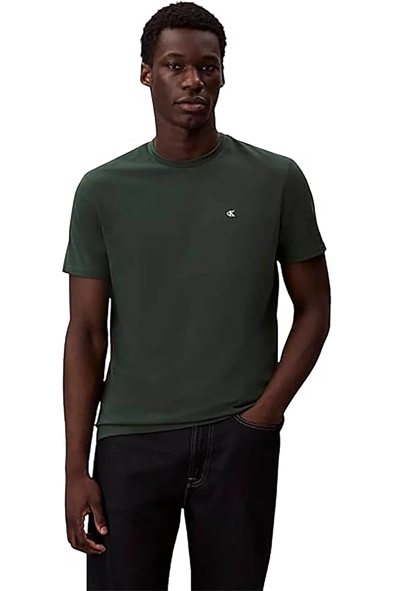 Calvin Klein Jeans ανδρικό T-shirt μονόχρωμο με λογότυπο Regular Fit - LV04RD254G Πράσινο Σκούρο