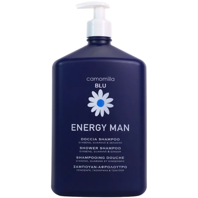 Camomilla Μπλε Energy Man 2in1 Body Shower & Hair Shampoo Ενυδατικό Αφρόλουτρο & Ενυδατικό Σαμπουάν με Άρωμα Τζινσενγκ, Γκουαρανά & Τζίντζερ, με Αντλία 1000ml