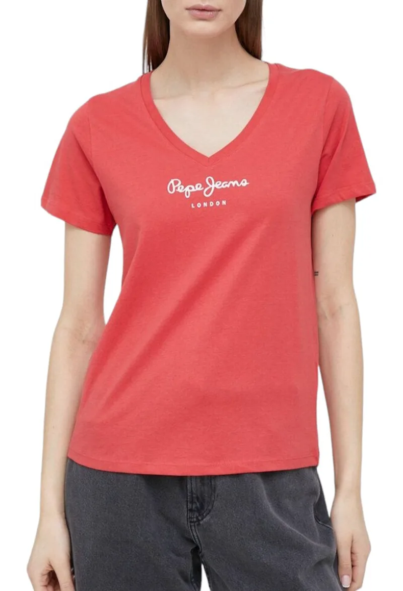 Μπλούζα Κοντομάνικη Pepe Jeans Drop 0 Wendy V Neck PL505482-241-CRISPY RED Γυναικείο