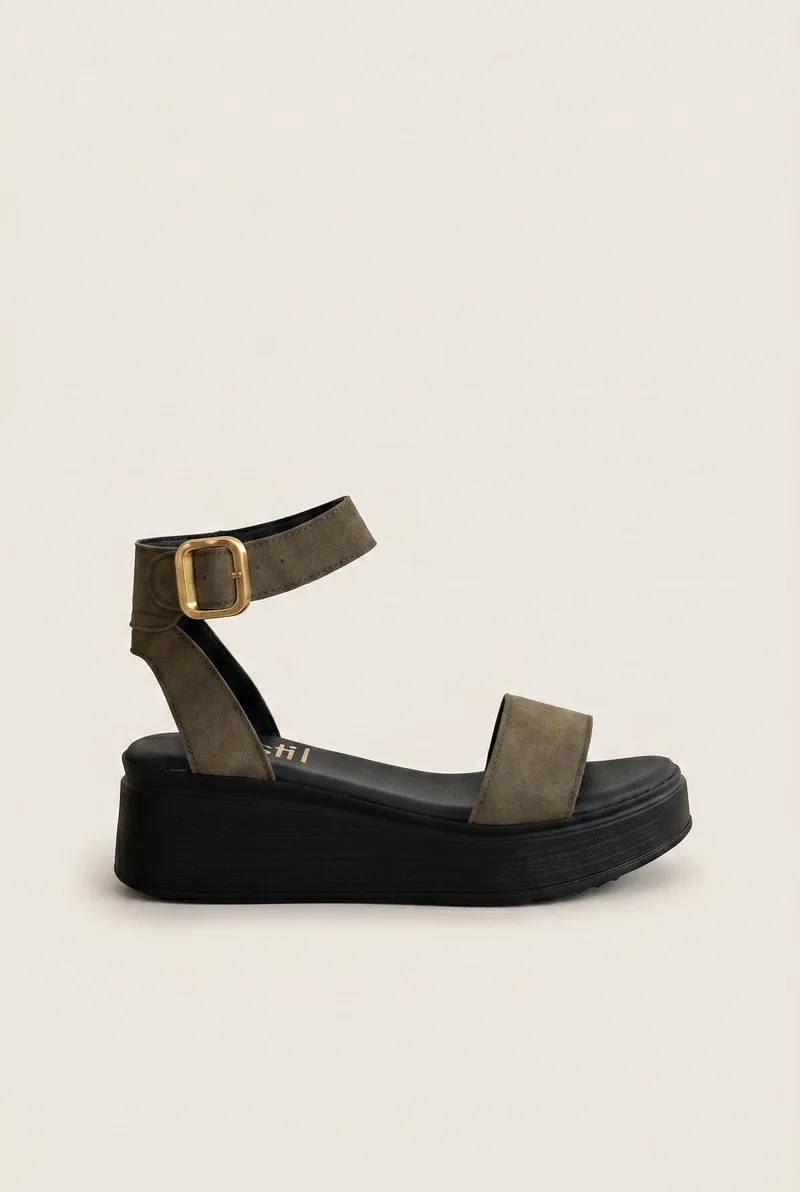 Estil Suede Flatform Sandals - NK--1403 - Λαδί Σουέτ