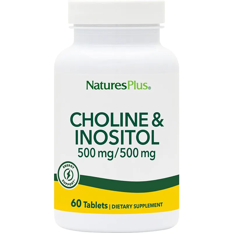 Natures Plus Choline 500mg & Inositol 500mg Συμπλήρωμα Διατροφής Χολίνης & Ινοσιτόλης για τον Μεταβολισμό του Λίπους, Καλή Υγεία του Ήπατος & Έλεγχο της Χοληστερίνης 60tabs