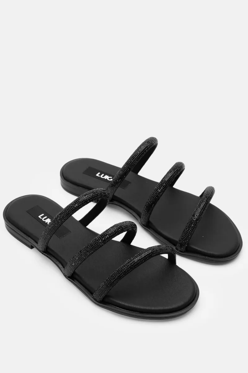 LUIGI DESIGN- Flat Σανδάλια με Λουράκια Από Strass - Μαύρο