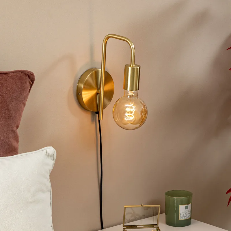 Απλίκα Τοίχου Με Φις Πρίζας A-S Keli Χρυσό 182401A